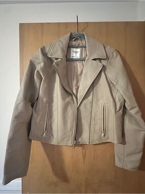 Abercrombie & Fitch Taupe Faux-Leather Moto Jacket